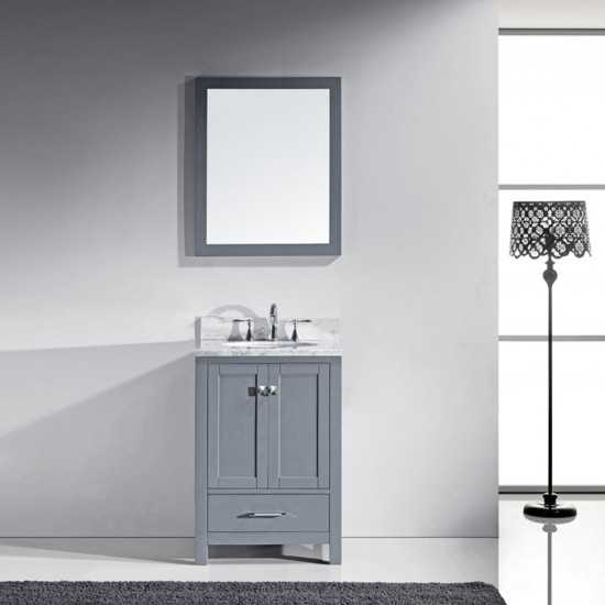 Caroline Avenue 24" Single Bath Vanity in Gray with White Marble Top and Round Sink with Polished Chrome Faucet and Mirror