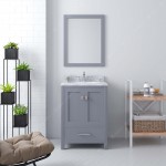 Caroline Avenue 24" Single Bath Vanity in Gray with White Marble Top and Round Sink with Polished Chrome Faucet and Mirror