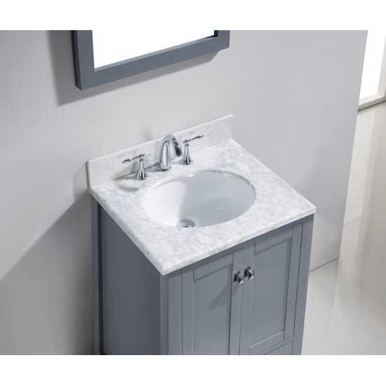 Caroline Avenue 24" Single Bath Vanity in Gray with White Marble Top and Round Sink with Polished Chrome Faucet and Mirror