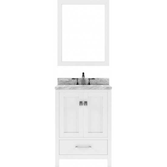 Caroline Avenue 24" Single Bath Vanity in White with White Marble Top and Round Sink and Matching Mirror