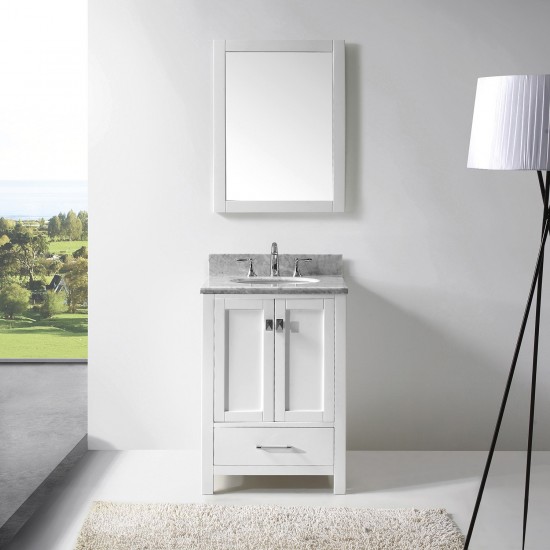 Caroline Avenue 24" Single Bath Vanity in White with White Marble Top and Round Sink and Matching Mirror