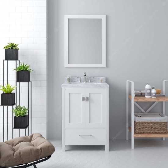 Caroline Avenue 24" Single Bath Vanity in White with White Marble Top and Round Sink and Matching Mirror