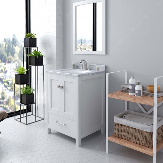 Caroline Avenue 24" Single Bath Vanity in White with White Marble Top and Round Sink and Matching Mirror