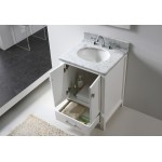 Caroline Avenue 24" Single Bath Vanity in White with White Marble Top and Round Sink and Matching Mirror