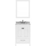 Caroline Avenue 24" Single Bath Vanity in White with White Marble Top and Round Sink with Brushed Nickel Faucet and Mirror