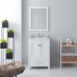 Caroline Avenue 24" Single Bath Vanity in White with White Marble Top and Round Sink with Brushed Nickel Faucet and Mirror