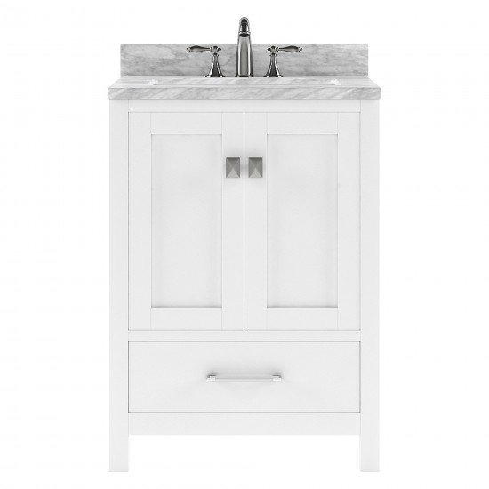 Caroline Avenue 24" Single Bath Vanity in White with White Marble Top and Round Sink with Brushed Nickel Faucet