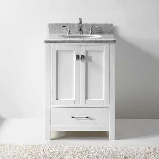 Caroline Avenue 24" Single Bath Vanity in White with White Marble Top and Round Sink with Brushed Nickel Faucet