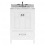 Caroline Avenue 24" Single Bath Vanity in White with White Marble Top and Round Sink with Polished Chrome Faucet