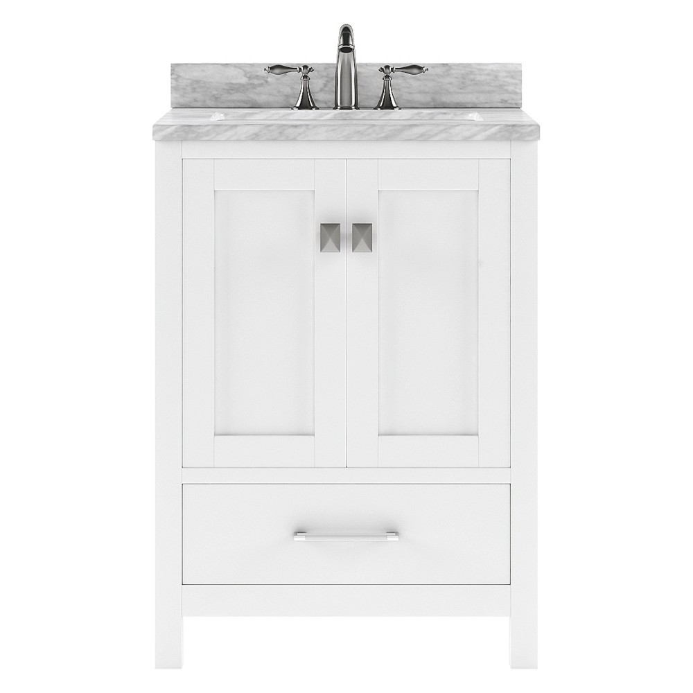 Caroline Avenue 24" Single Bath Vanity in White with White Marble Top and Round Sink with Polished Chrome Faucet