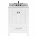 Caroline Avenue 24" Single Bath Vanity in White with White Marble Top and Round Sink