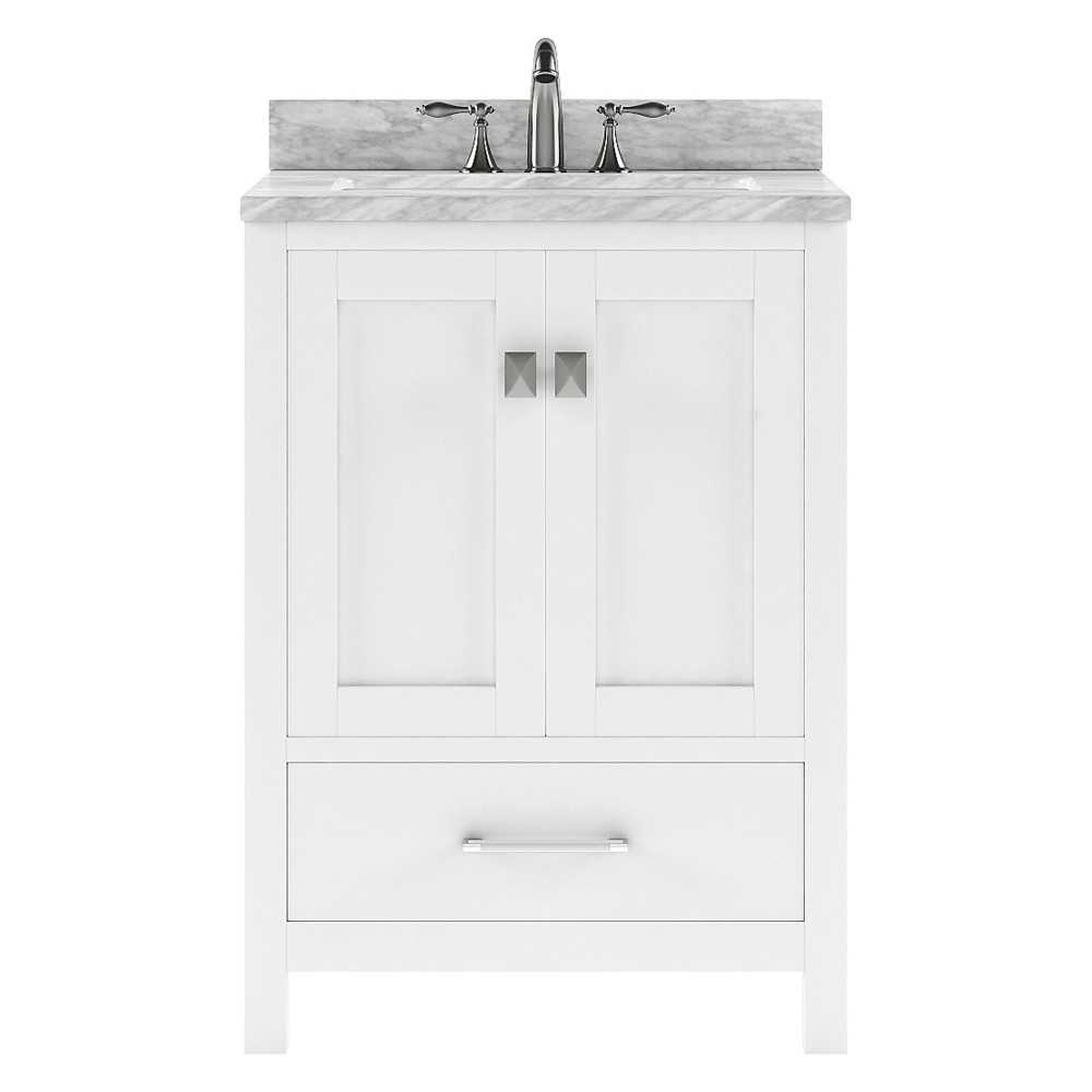 Caroline Avenue 24" Single Bath Vanity in White with White Marble Top and Round Sink