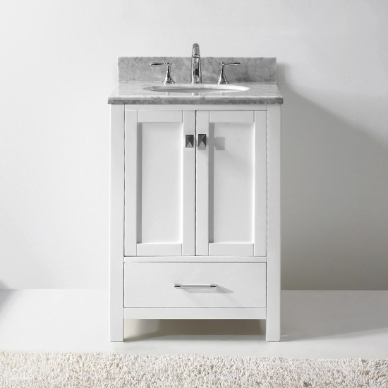 Caroline Avenue 24" Single Bath Vanity in White with White Marble Top and Round Sink