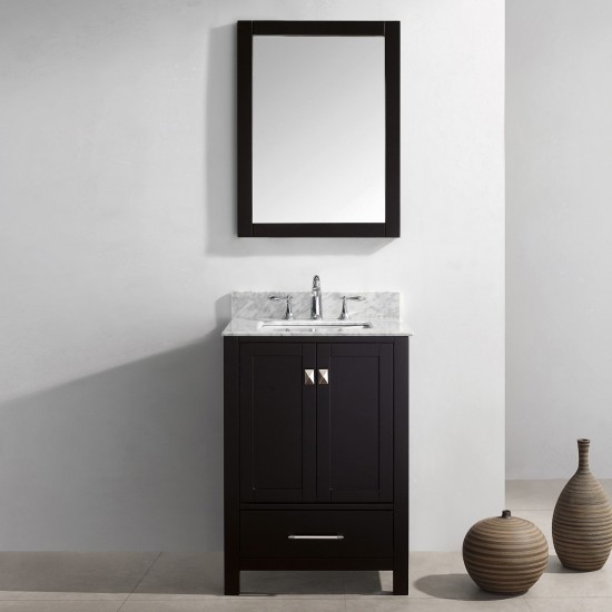 Caroline Avenue 24" Single Bath Vanity in Espresso with White Marble Top and Square Sink and Matching Mirror