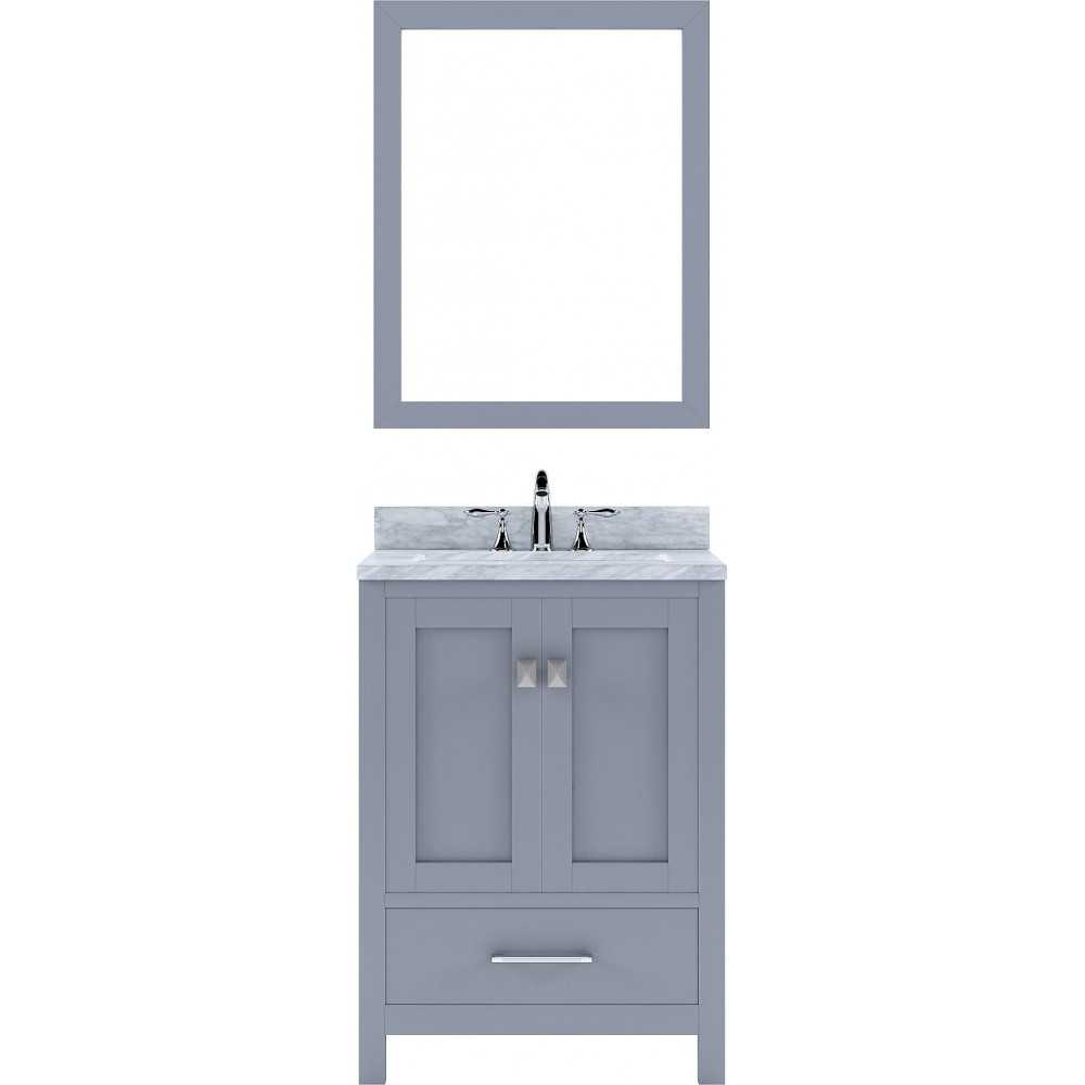 Caroline Avenue 24" Single Bath Vanity in Gray with White Marble Top and Square Sink and Matching Mirror