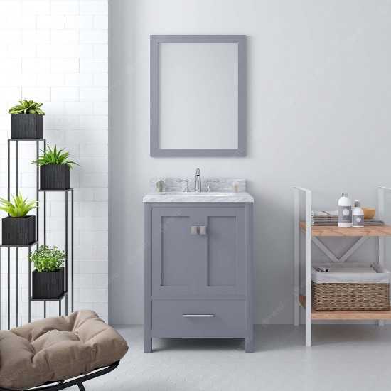 Caroline Avenue 24" Single Bath Vanity in Gray with White Marble Top and Square Sink and Matching Mirror