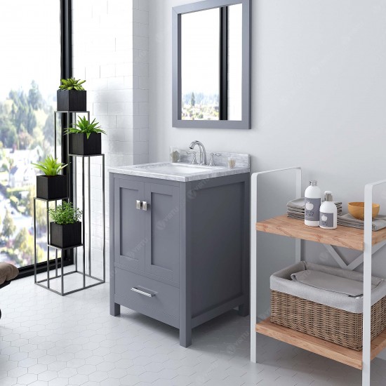 Caroline Avenue 24" Single Bath Vanity in Gray with White Marble Top and Square Sink and Matching Mirror