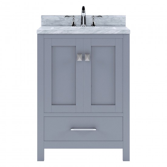 Caroline Avenue 24" Single Bath Vanity in Gray with White Marble Top and Square Sink with Brushed Nickel Faucet