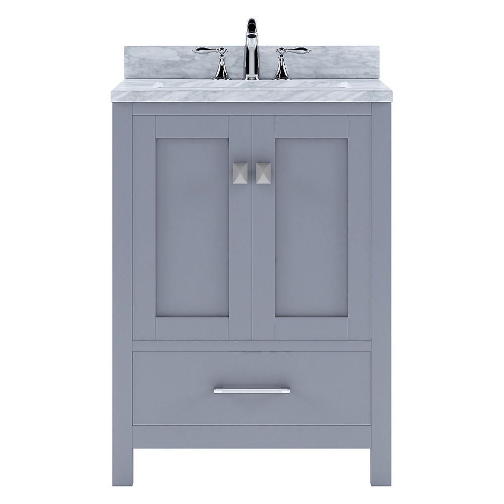 Caroline Avenue 24" Single Bath Vanity in Gray with White Marble Top and Square Sink with Brushed Nickel Faucet