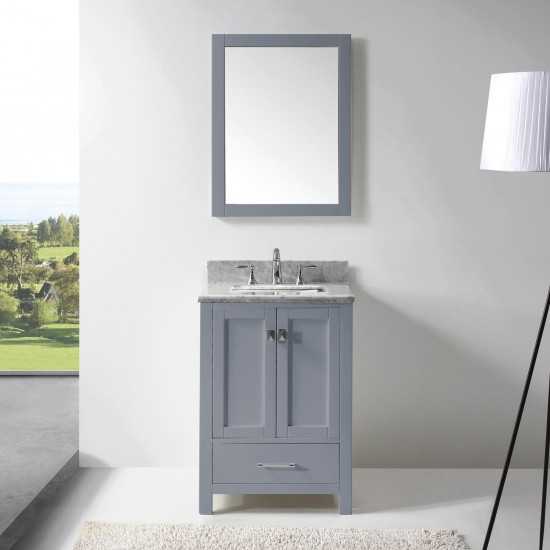 Caroline Avenue 24" Single Bath Vanity in Gray with White Marble Top and Square Sink with Polished Chrome Faucet and Mirror