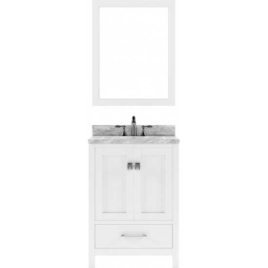 Caroline Avenue 24" Single Bath Vanity in White with White Marble Top and Square Sink and Matching Mirror