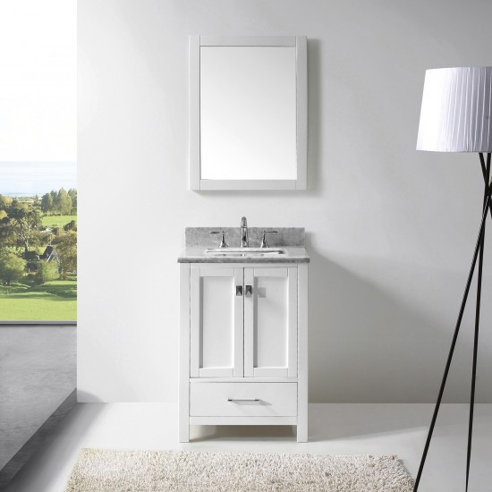 Caroline Avenue 24" Single Bath Vanity in White with White Marble Top and Square Sink and Matching Mirror