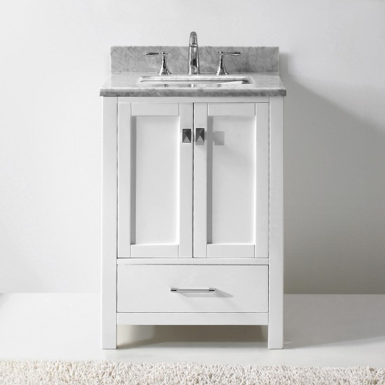 Caroline Avenue 24" Single Bath Vanity in White with White Marble Top and Square Sink with Polished Chrome Faucet