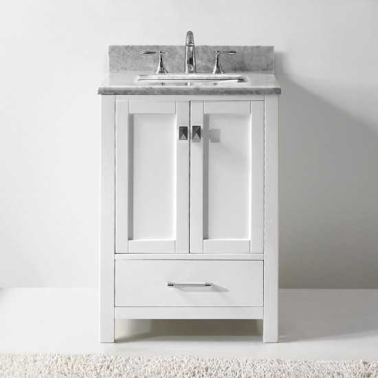 Caroline Avenue 24" Single Bath Vanity in White with White Marble Top and Square Sink