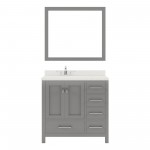 Caroline Avenue 36" Single Bath Vanity in Cashmere Gray with White Quartz Top and Round Sink and Matching Mirror