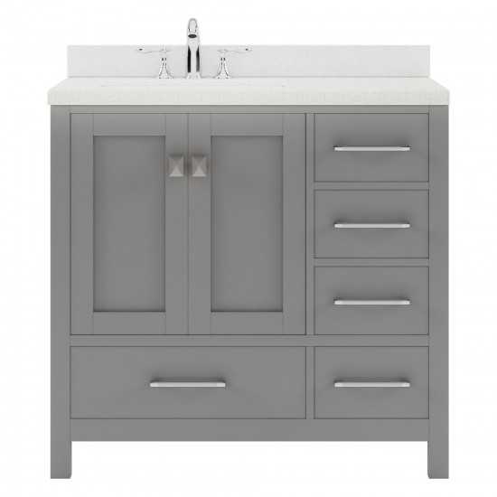 Caroline Avenue 36" Single Bath Vanity in Cashmere Gray with White Quartz Top and Round Sink