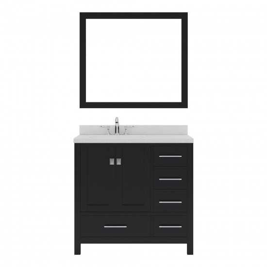 Caroline Avenue 36" Single Bath Vanity in Espresso with White Quartz Top and Round Sink with Brushed Nickel Faucet and Mirror