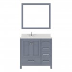 Caroline Avenue 36" Single Bath Vanity in Gray with White Quartz Top and Round Sink and Matching Mirror