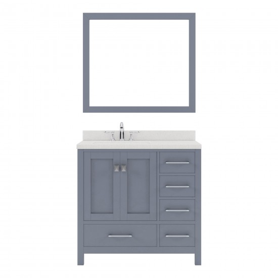 Caroline Avenue 36" Single Bath Vanity in Gray with White Quartz Top and Round Sink and Matching Mirror