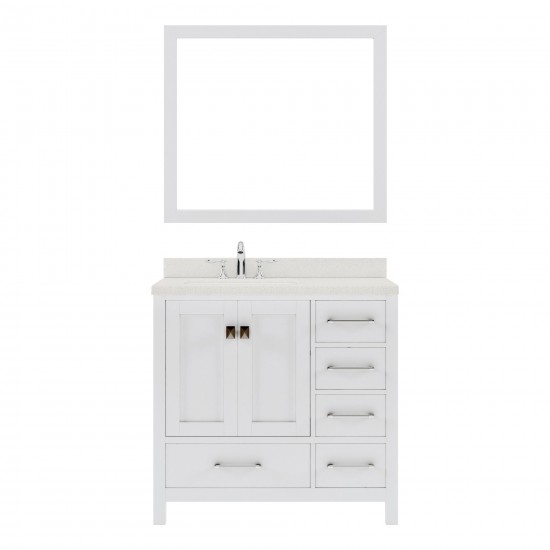 Caroline Avenue 36" Single Bath Vanity in White with White Quartz Top and Round Sink and Matching Mirror