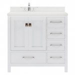 Caroline Avenue 36" Single Bath Vanity in White with White Quartz Top and Round Sink