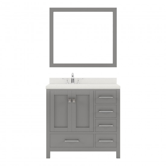 Caroline Avenue 36" Single Bath Vanity in Cashmere Gray with White Quartz Top and Square Sink and Matching Mirror