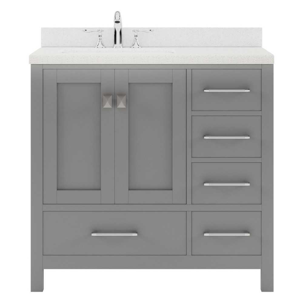 Caroline Avenue 36" Single Bath Vanity in Cashmere Gray with White Quartz Top and Square Sink