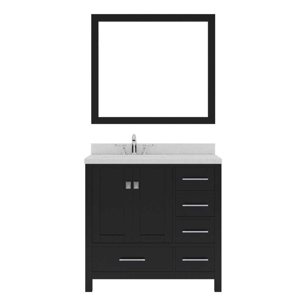 Caroline Avenue 36" Single Bath Vanity in Espresso with White Quartz Top and Square Sink with Polished Chrome Faucet and Mirr