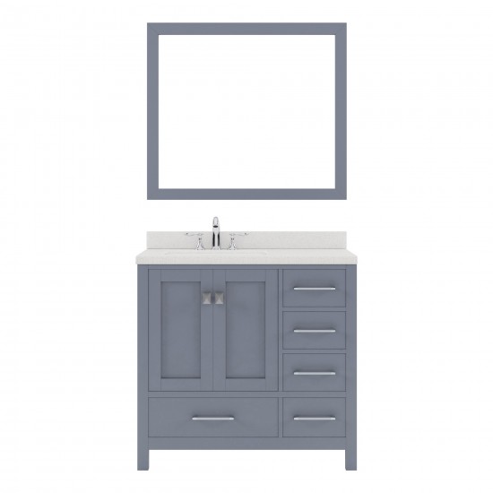 Caroline Avenue 36" Single Bath Vanity in Gray with White Quartz Top and Square Sink and Matching Mirror