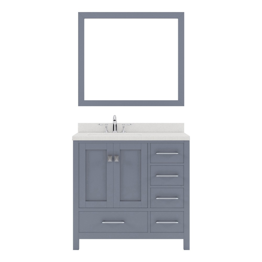 Caroline Avenue 36" Single Bath Vanity in Gray with White Quartz Top and Square Sink and Matching Mirror