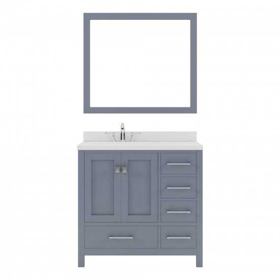 Caroline Avenue 36" Single Bath Vanity in Gray with White Quartz Top and Square Sink with Polished Chrome Faucet and Mirror