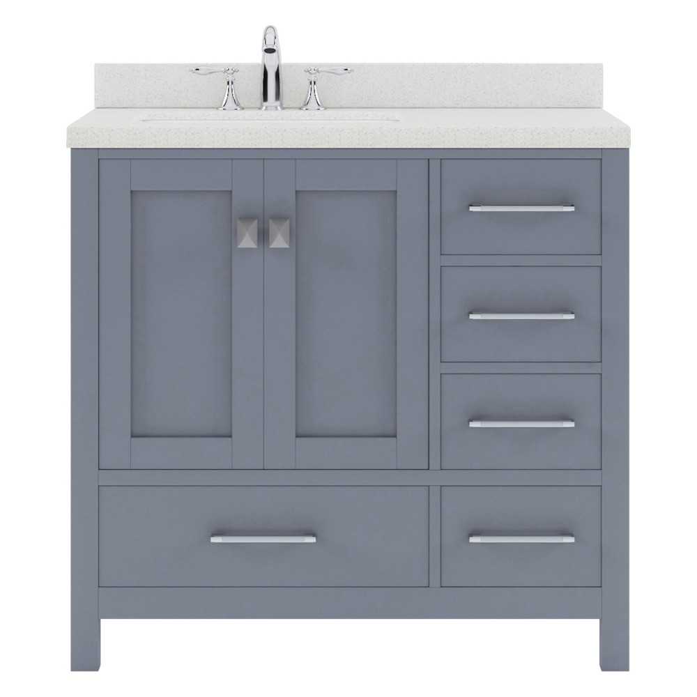 Caroline Avenue 36" Single Bath Vanity in Gray with White Quartz Top and Square Sink