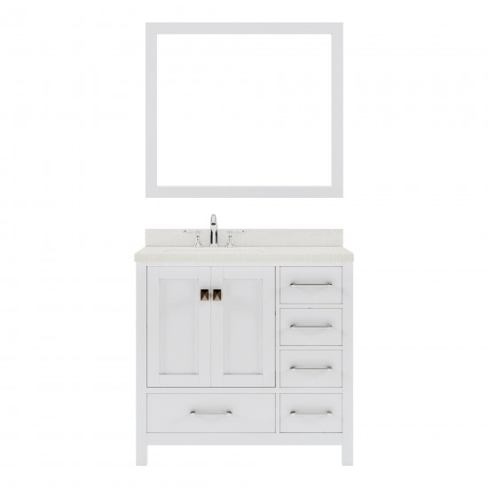 Caroline Avenue 36" Single Bath Vanity in White with White Quartz Top and Square Sink and Matching Mirror