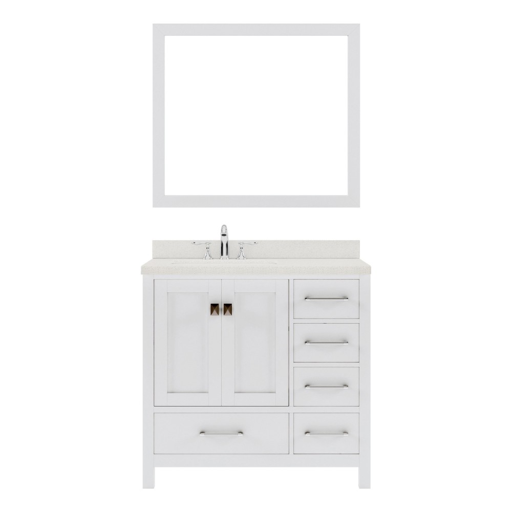 Caroline Avenue 36" Single Bath Vanity in White with White Quartz Top and Square Sink and Matching Mirror