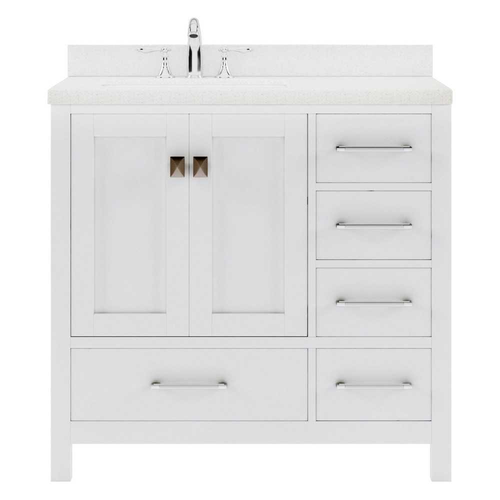 Caroline Avenue 36" Single Bath Vanity in White with White Quartz Top and Square Sink