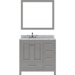 Caroline Avenue 36" Single Vanity in Cashmere Gray with White Marble Top and Round Sink with Polished Chrome Faucet and Mirro