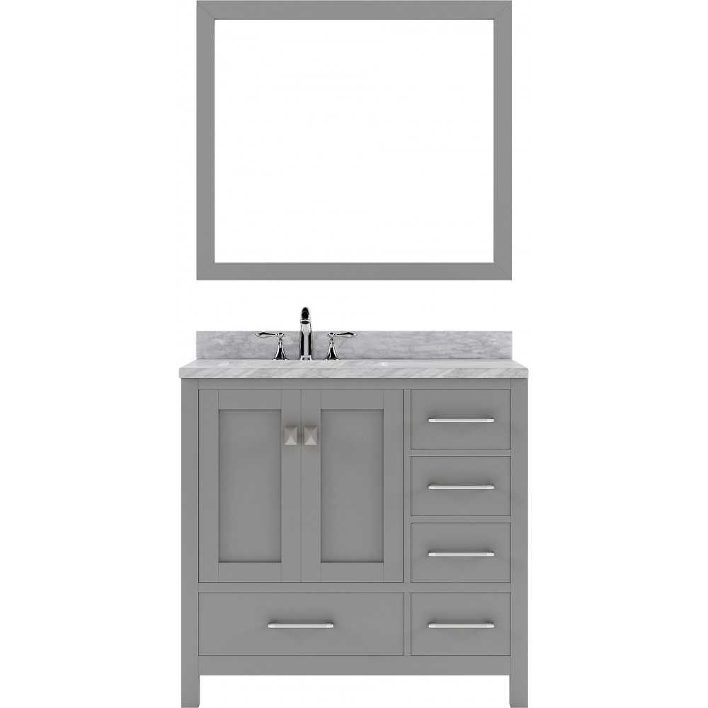 Caroline Avenue 36" Single Vanity in Cashmere Gray with White Marble Top and Round Sink with Polished Chrome Faucet and Mirro