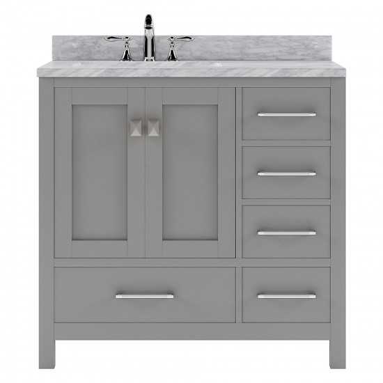 Caroline Avenue 36" Single Bath Vanity in Cashmere Gray with White Marble Top and Round Sink