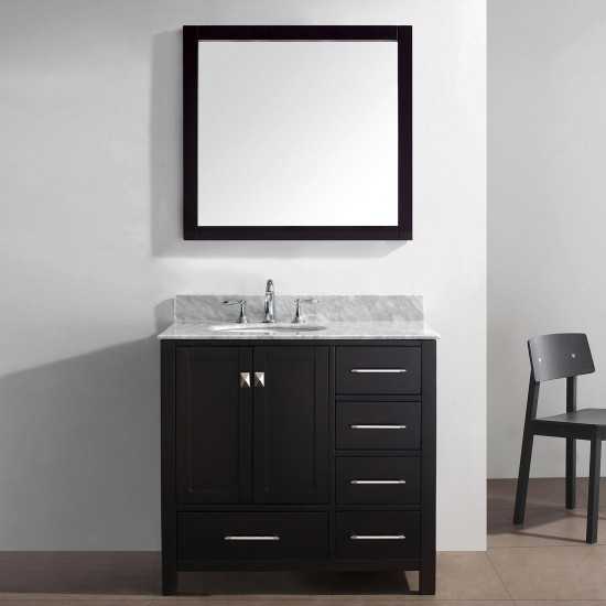 Caroline Avenue 36" Single Bath Vanity in Espresso with White Marble Top and Round Sink and Matching Mirror