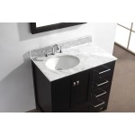 Caroline Avenue 36" Single Bath Vanity in Espresso with White Marble Top and Round Sink and Matching Mirror